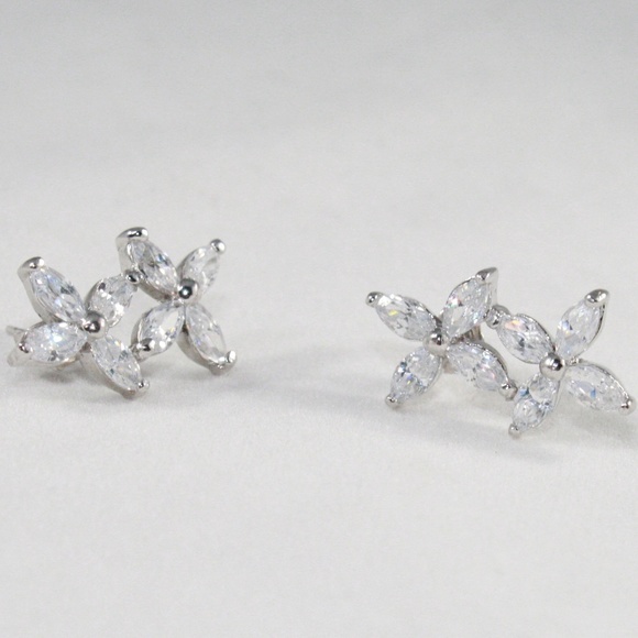 CZ Stacked ladder flower earrings - Picture 6 of 7